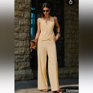 Commense Wrap Top and Pleated Pant Set